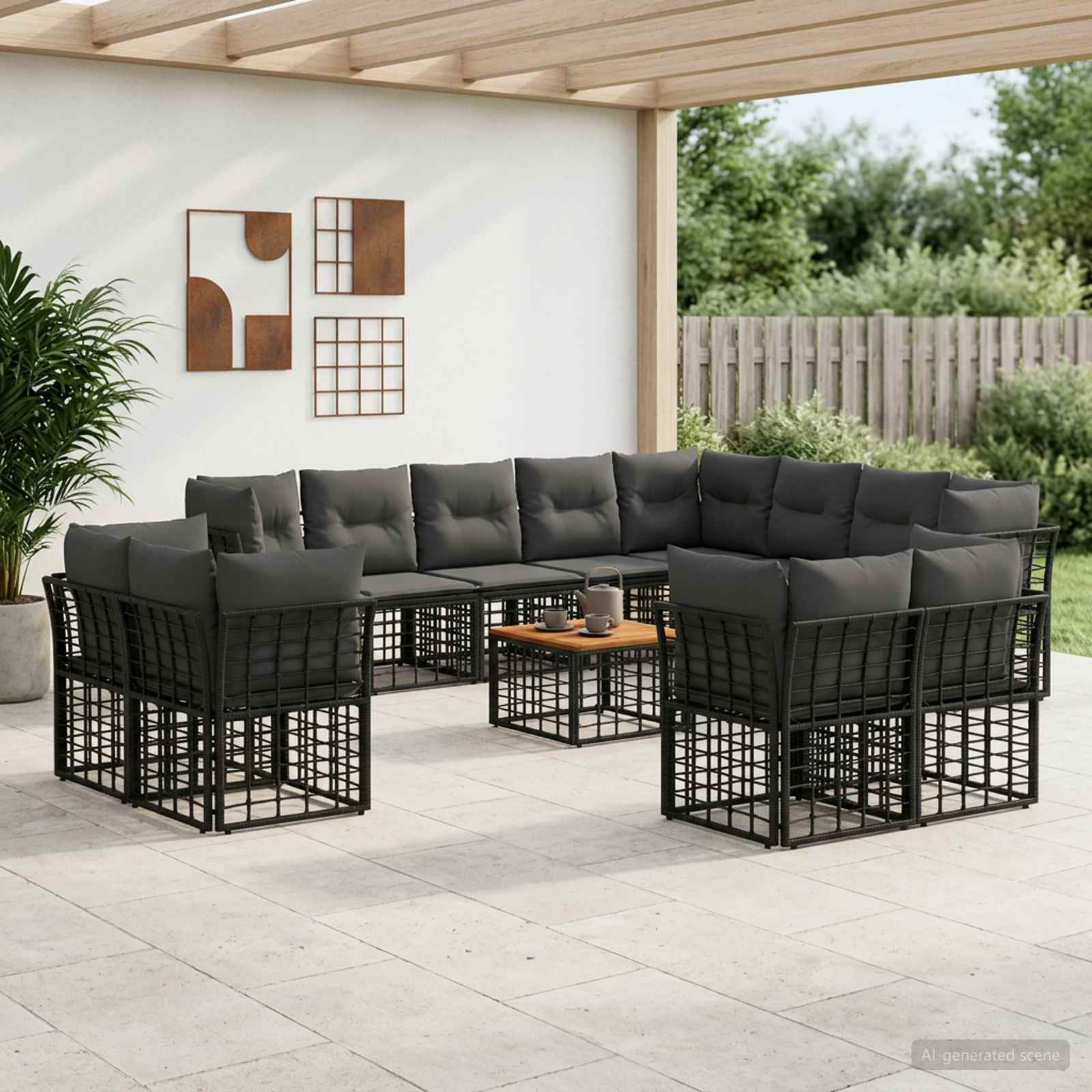 vidaXL Outdoor-Sofagarnitur 13 pcs Schwarz und Dunkelgrau Polyester