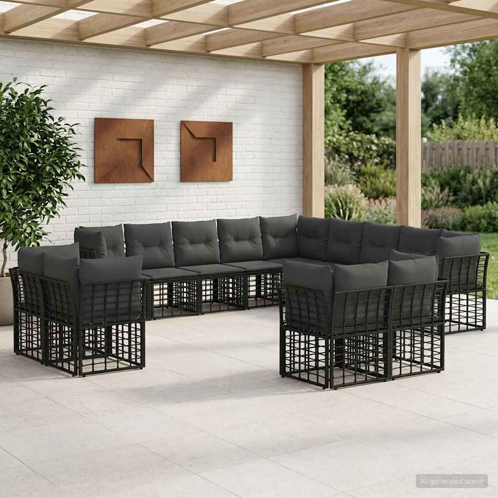 vidaXL Outdoor-Sofagarnitur Schwarz und Dunkelgrau Polyester