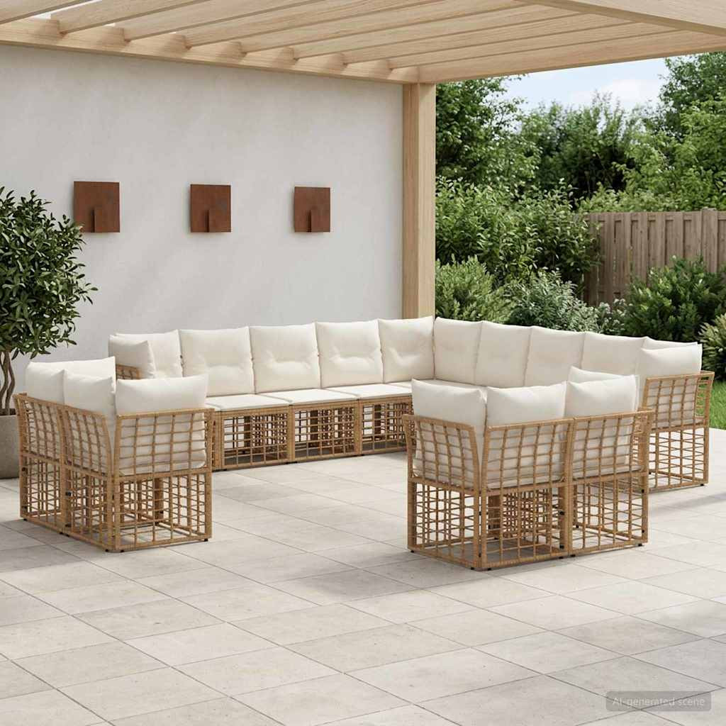 vidaXL Outdoor-Sofagarnitur Natürlich und Cremweiß Polyester