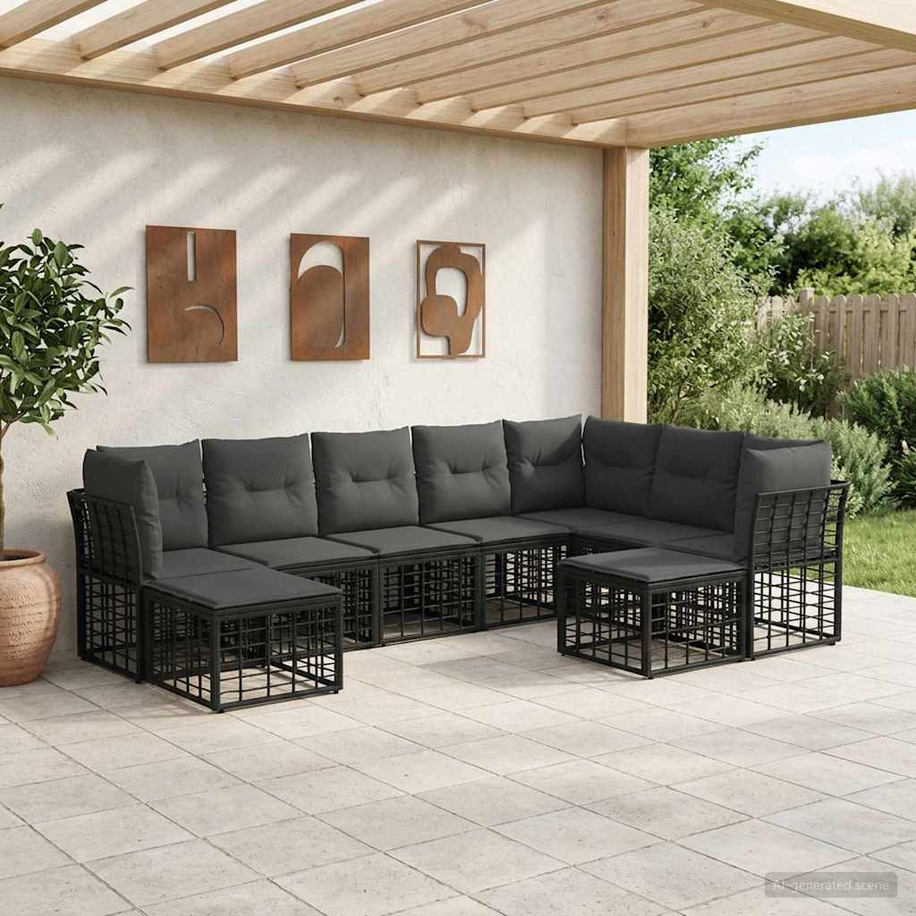 vidaXL Outdoor-Sofagarnitur Schwarz und Dunkelgrau Polyester
