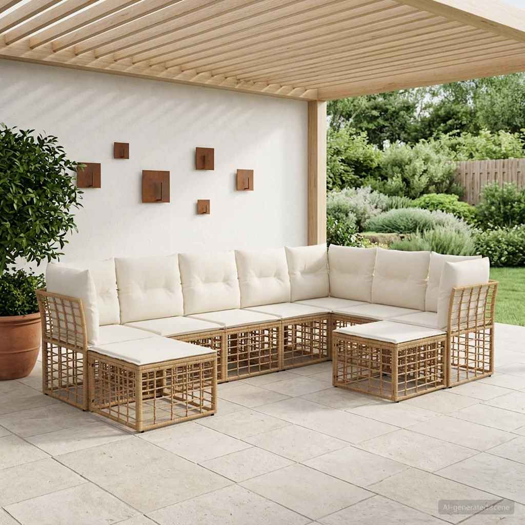 vidaXL Outdoor-Sofagarnitur Natürlich und Cremweiß Polyester
