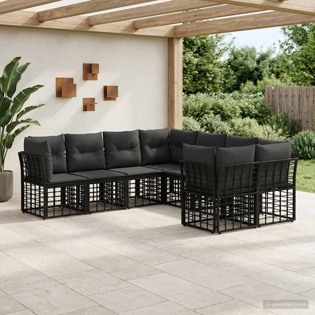 vidaXL Outdoor-Sofagarnitur 8 pcs Schwarz und Dunkelgrau Polyester