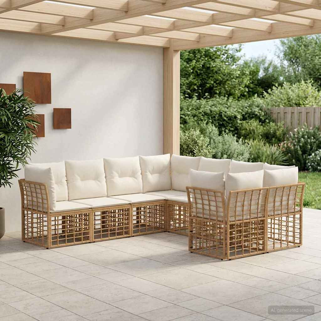 vidaXL Outdoor-Sofagarnitur 8 pcs Natürlich und Cremweiß Polyester