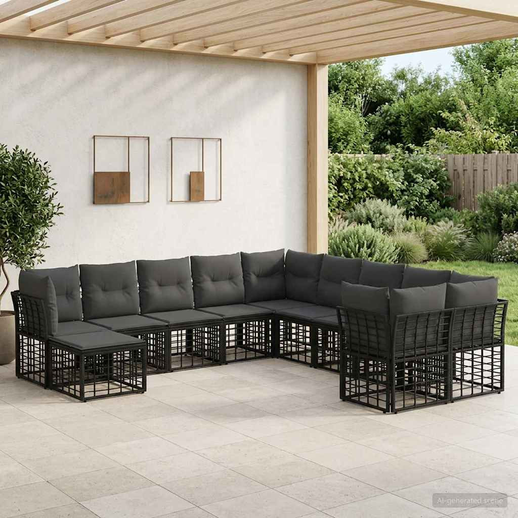 vidaXL Outdoor-Sofagarnitur 11 pcs Schwarz und Dunkelgrau Polyester