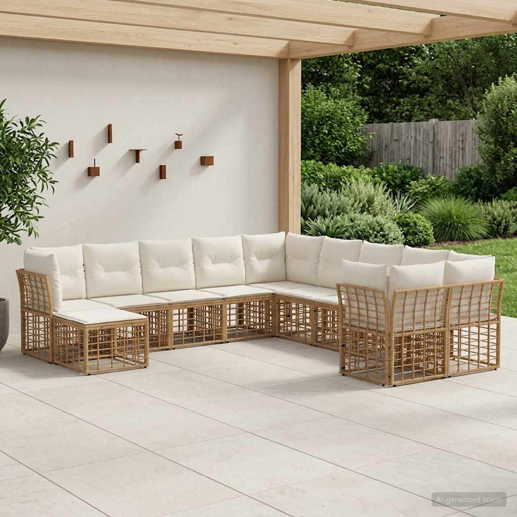 vidaXL Outdoor-Sofagarnitur 11 pcs Natürlich und Cremweiß Polyester