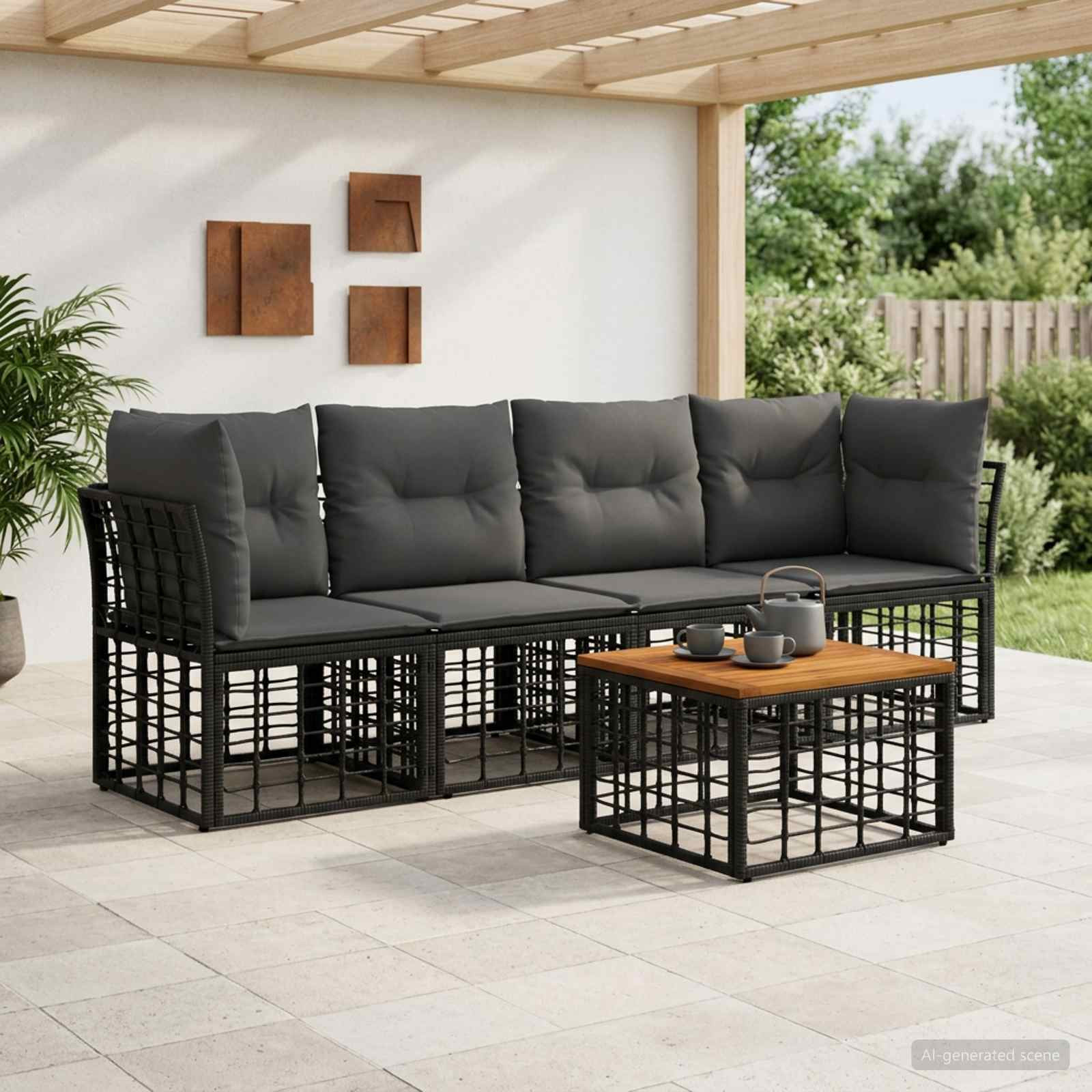 vidaXL Outdoor-Sofagarnitur 5 pcs Schwarz und Dunkelgrau Polyester