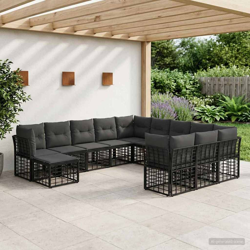 vidaXL Outdoor-Sofagarnitur 12 pcs Schwarz und Dunkelgrau Polyester
