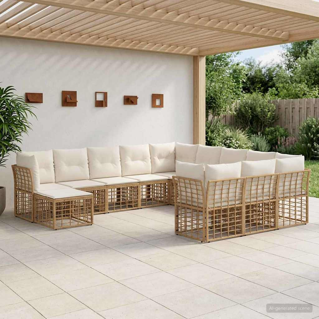 vidaXL Outdoor-Sofagarnitur 12 pcs Natürlich und Cremweiß Polyester