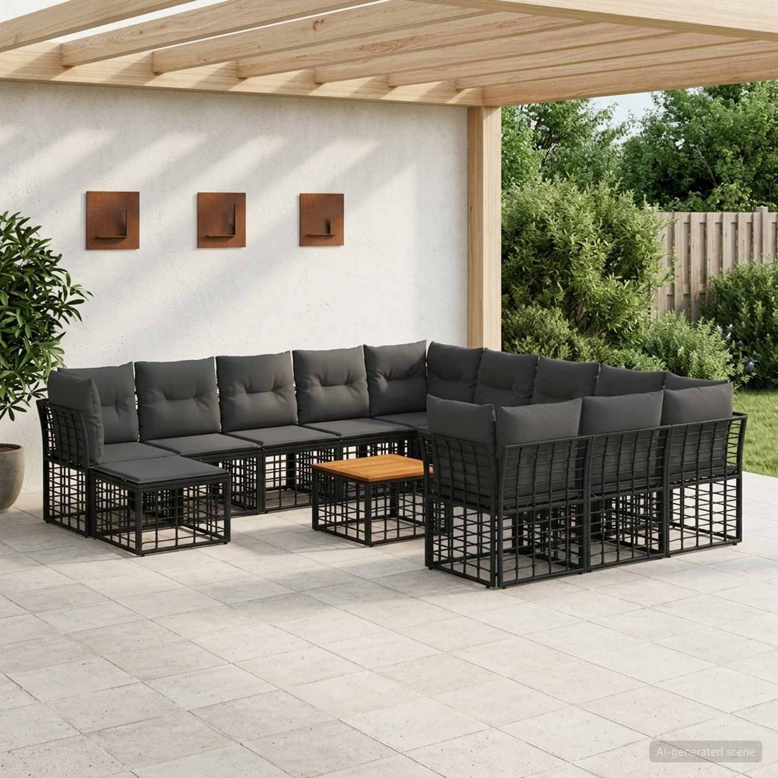 vidaXL Outdoor-Sofagarnitur 13 pcs Schwarz und Dunkelgrau Polyester