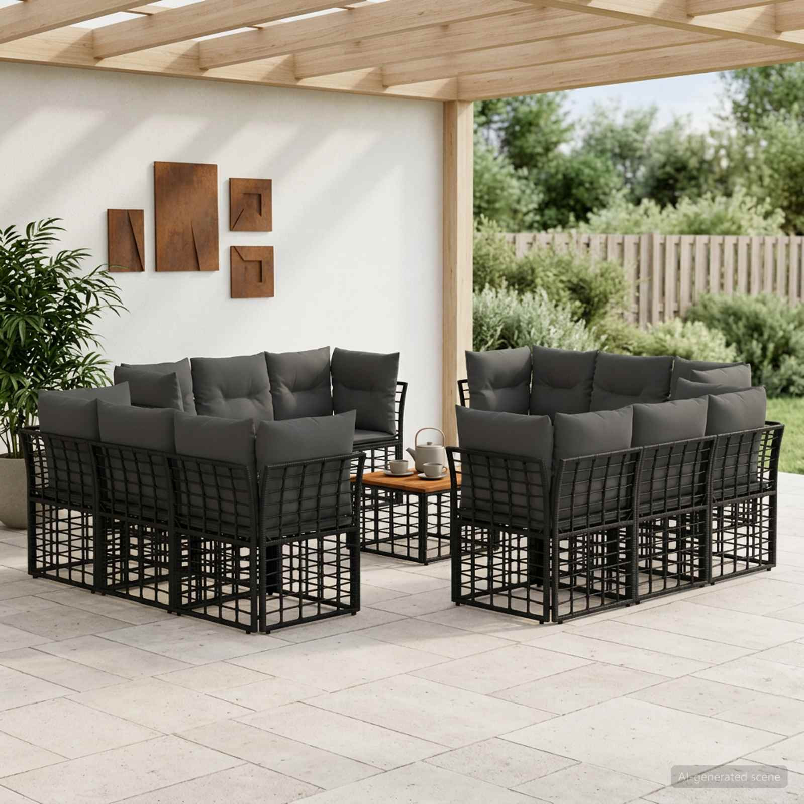 vidaXL Outdoor-Sofagarnitur 13 pcs Schwarz und Dunkelgrau Polyester