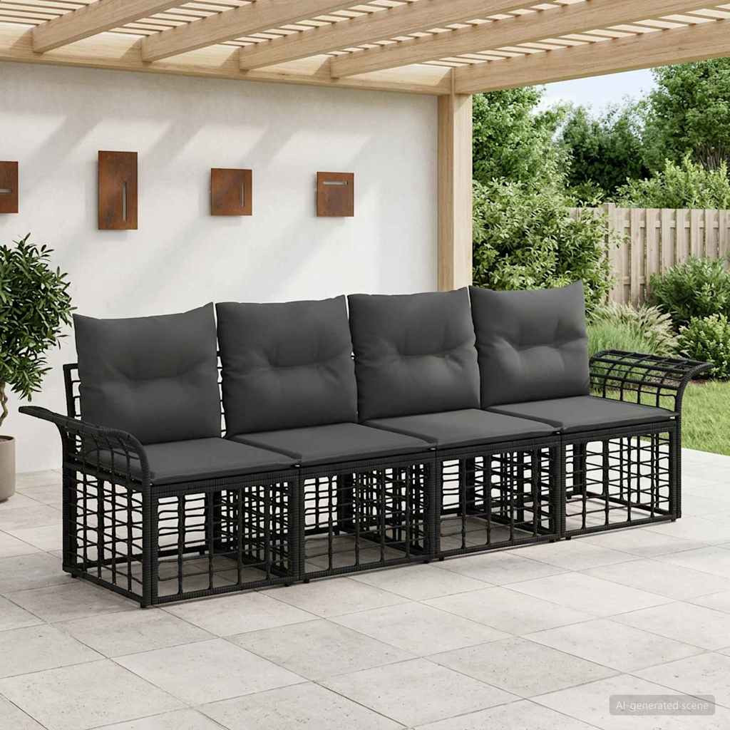 vidaXL Outdoor-Sofagarnitur 4 pcs Schwarz und Dunkelgrau Polyester
