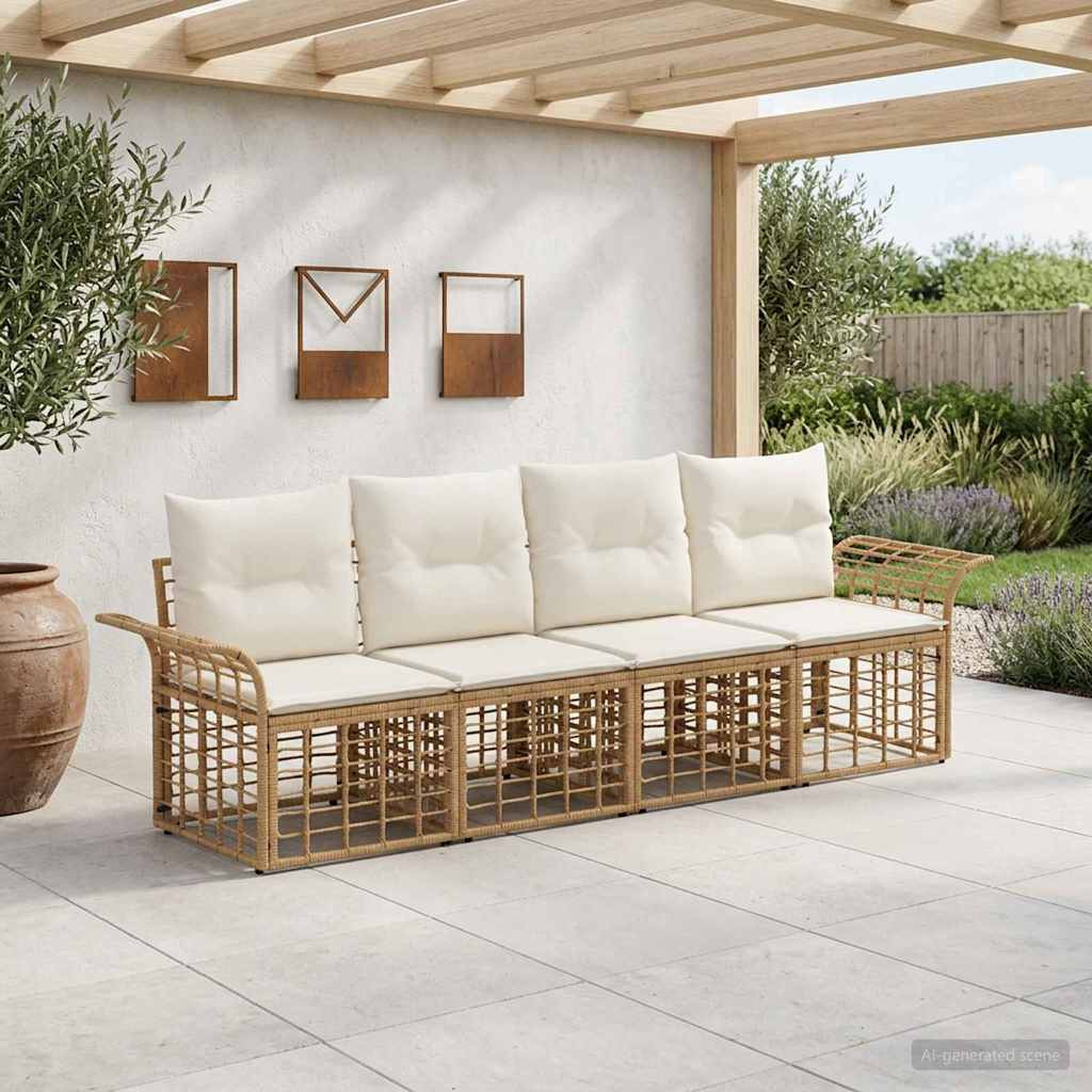 vidaXL Outdoor-Sofagarnitur 4 pcs Natürlich und Cremweiß Polyester