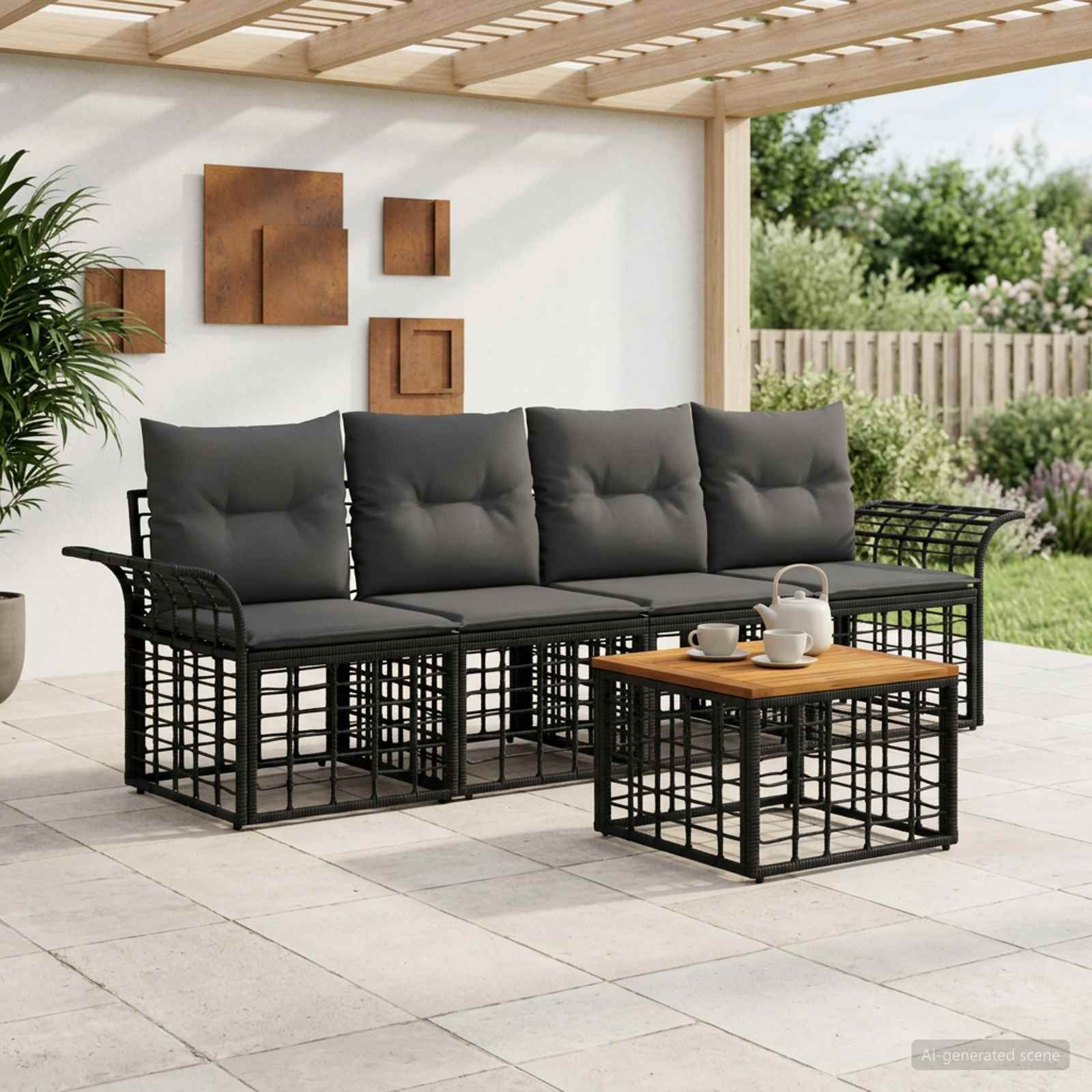 vidaXL Outdoor-Sofagarnitur 5 pcs Schwarz und Dunkelgrau Polyester
