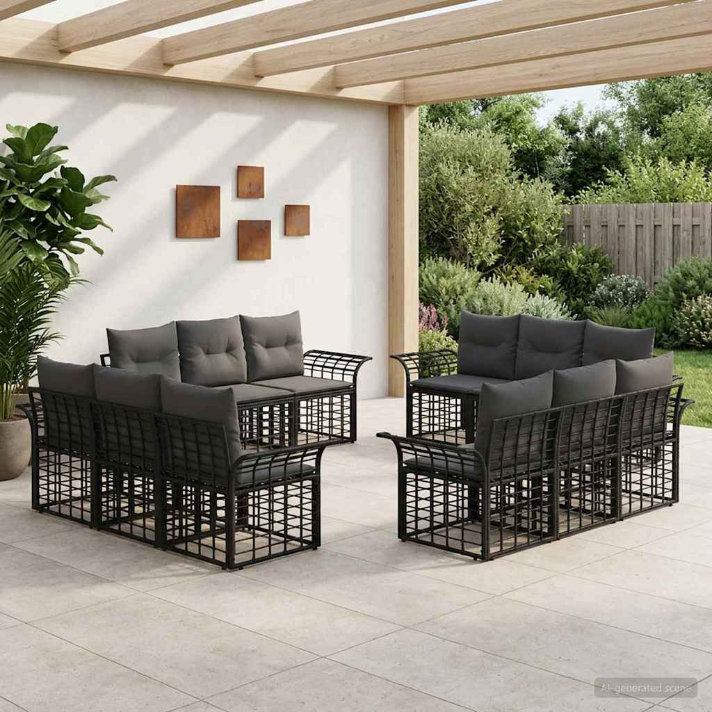 vidaXL Outdoor-Sofagarnitur 12 pcs Schwarz und Dunkelgrau Polyester