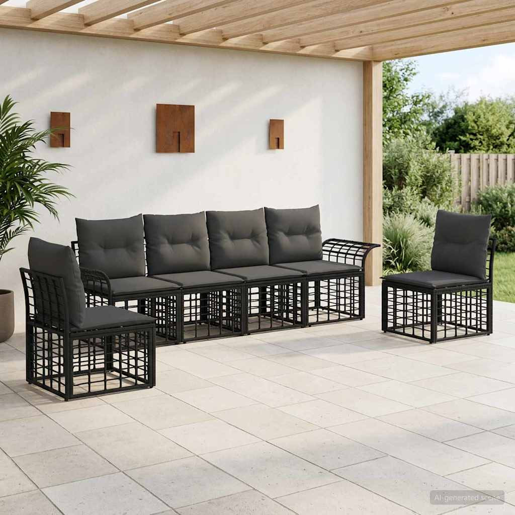 vidaXL Outdoor-Sofagarnitur 6 pcs Schwarz und Dunkelgrau Polyester