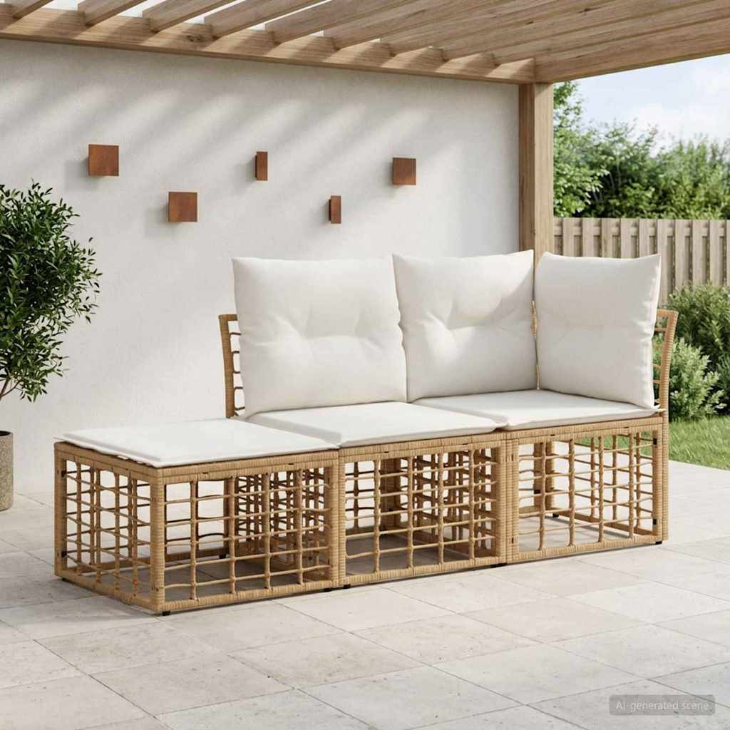 vidaXL Outdoor-Sofagarnitur mit Kissen 3 pcs Natur Polyester