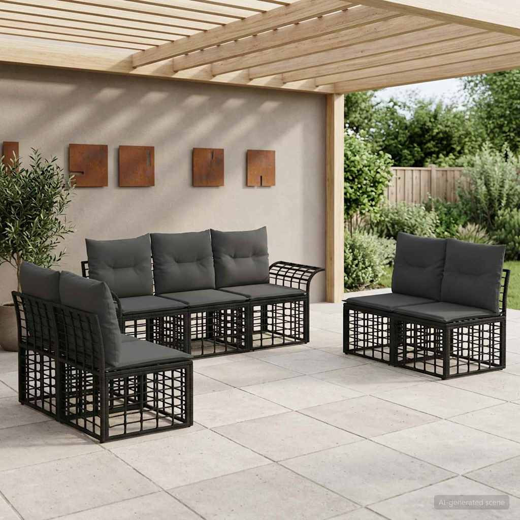 vidaXL Outdoor-Sofagarnitur 7 pcs Schwarz und Dunkelgrau Polyester