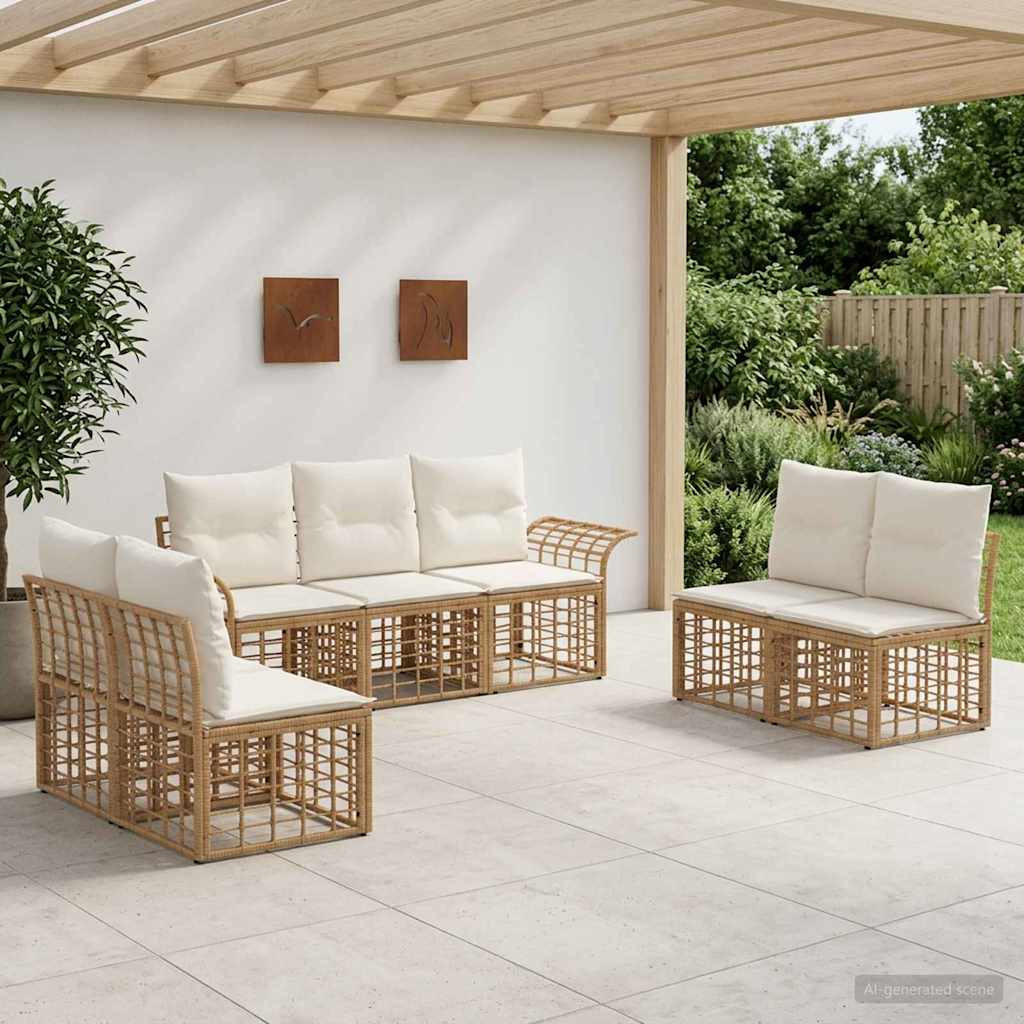 vidaXL Outdoor-Sofagarnitur 7 pcs Natürlich und Cremweiß Polyester