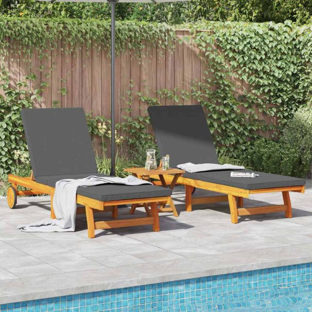 vidaXL Sonnenliege 2 pcs Braun 65 x 199 x 84 cm Massivholz Akazie