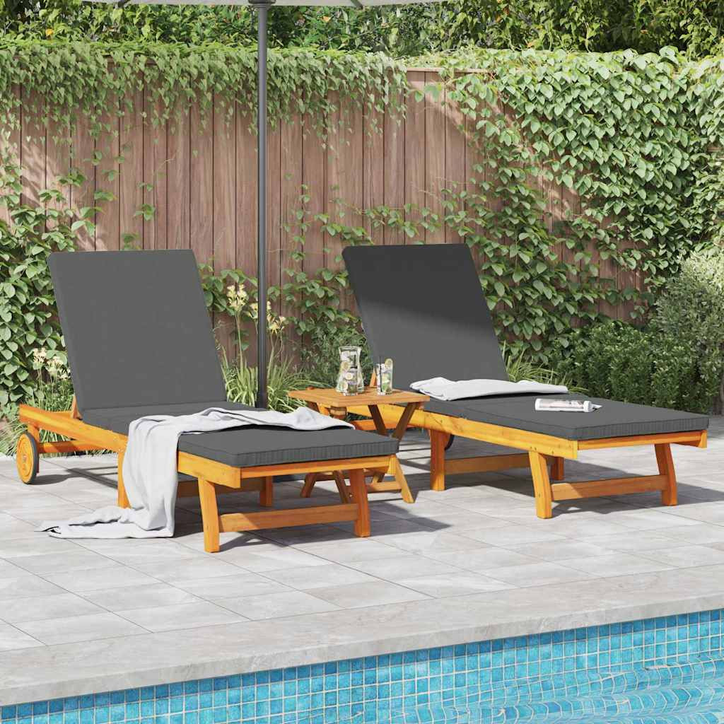 vidaXL Sonnenliege 2 pcs Braun 65 x 199 x 84 cm Massivholz Akazie