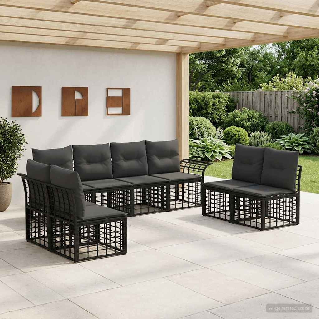 vidaXL Outdoor-Sofagarnitur 8 pcs Schwarz und Dunkelgrau Polyester