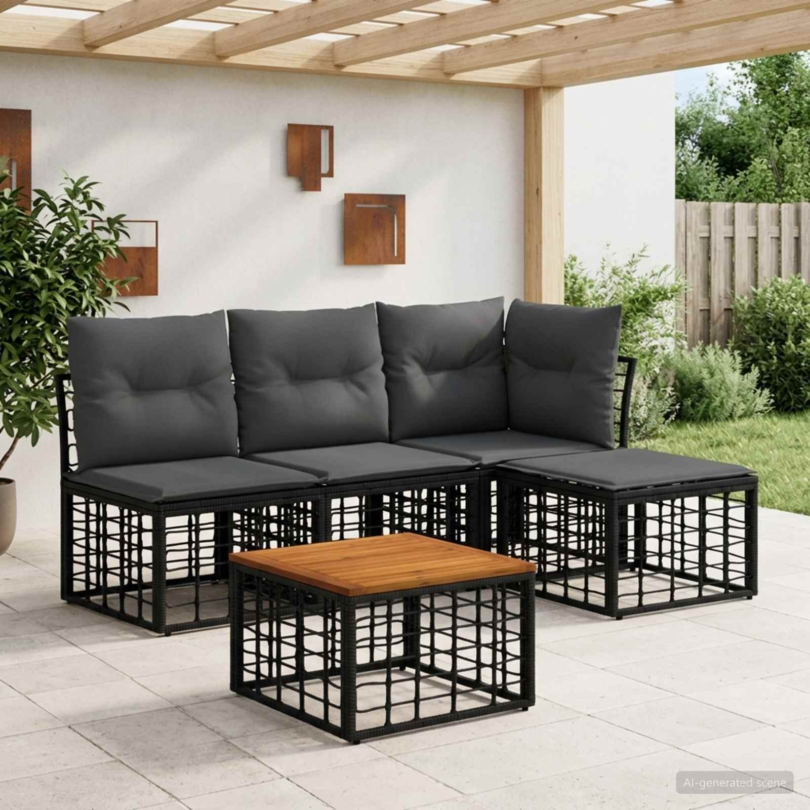 vidaXL Outdoor-Sofagarnitur 5 pcs Schwarz und Dunkelgrau Polyester
