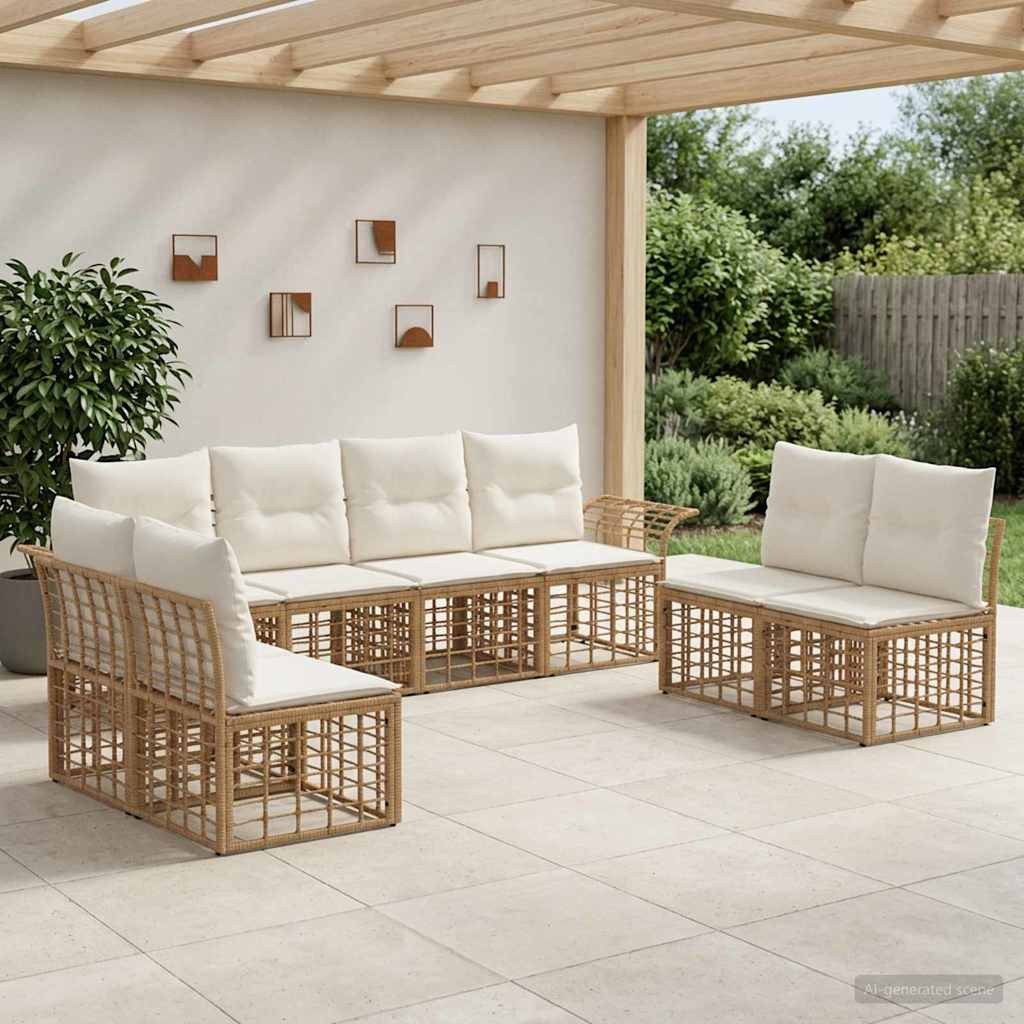 vidaXL Outdoor-Sofagarnitur 8 pcs Natürlich und Cremweiß Polyester