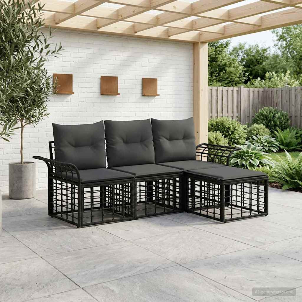 vidaXL Outdoor-Sofagarnitur 4 pcs Schwarz und Dunkelgrau Polyester