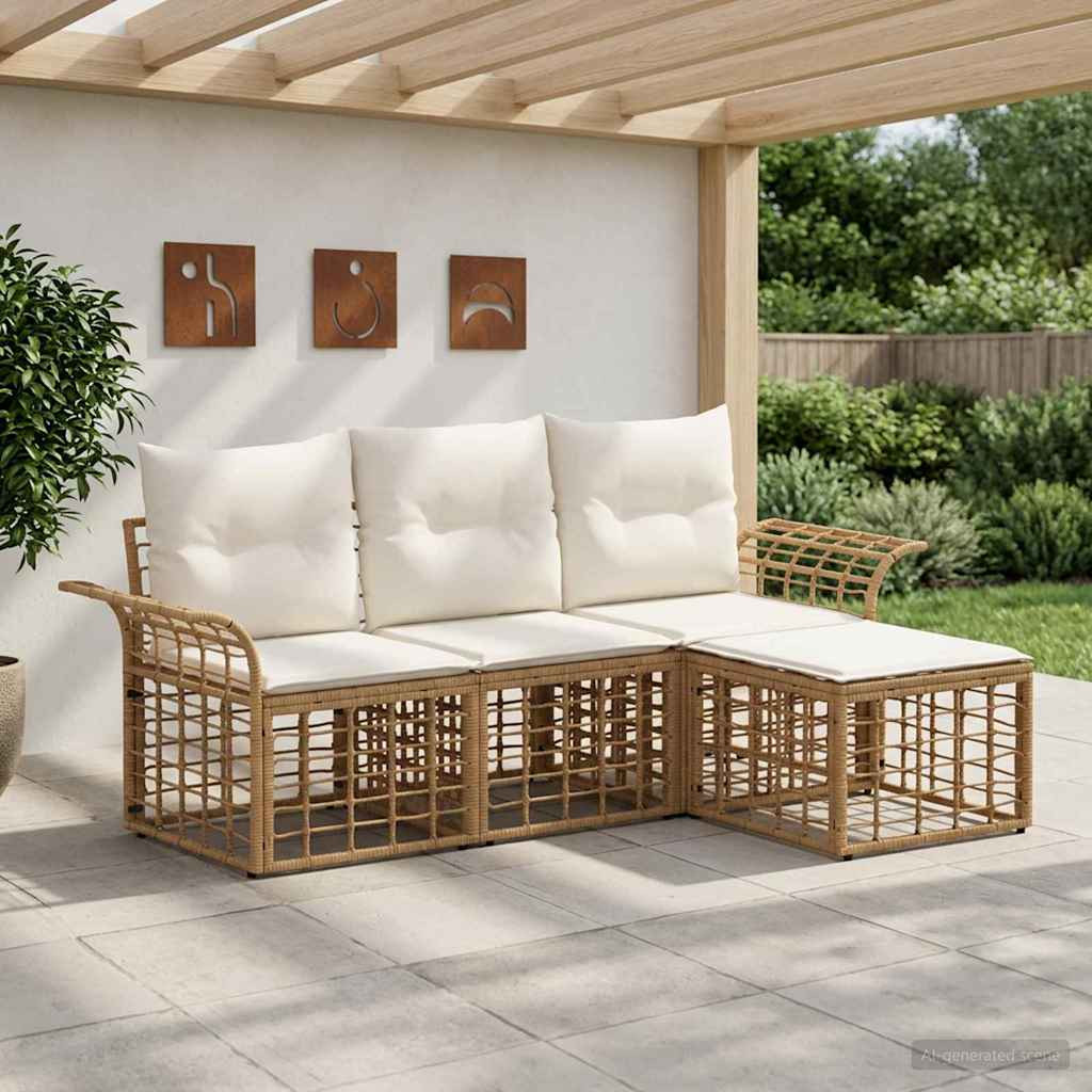 vidaXL Outdoor-Sofagarnitur 4 pcs Natürlich und Cremweiß Polyester