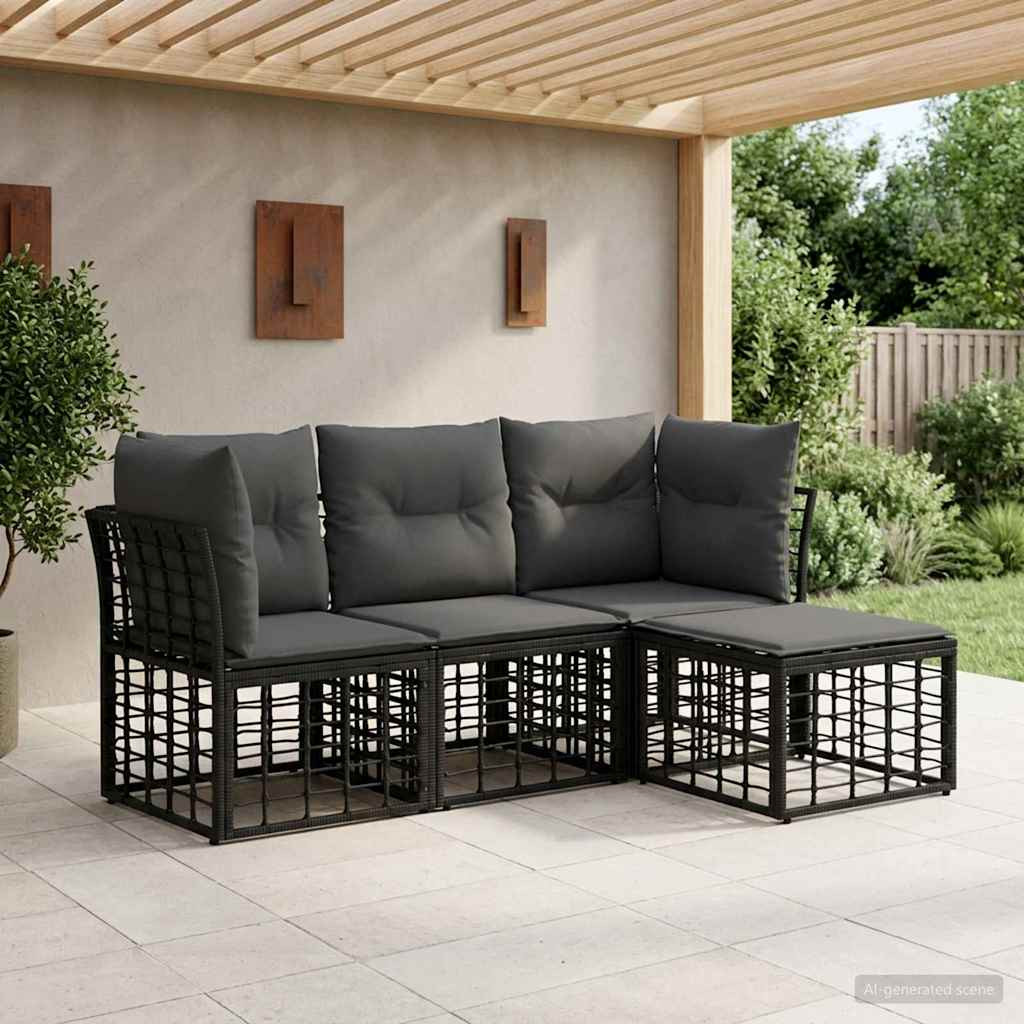 vidaXL Outdoor-Sofagarnitur Schwarz Polyester