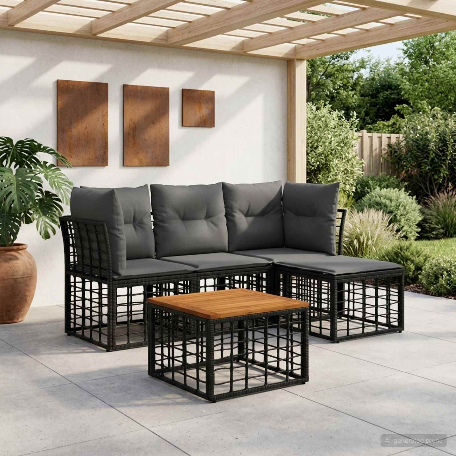 vidaXL Outdoor-Sofagarnitur 5 pcs Schwarz und Dunkelgrau Polyester