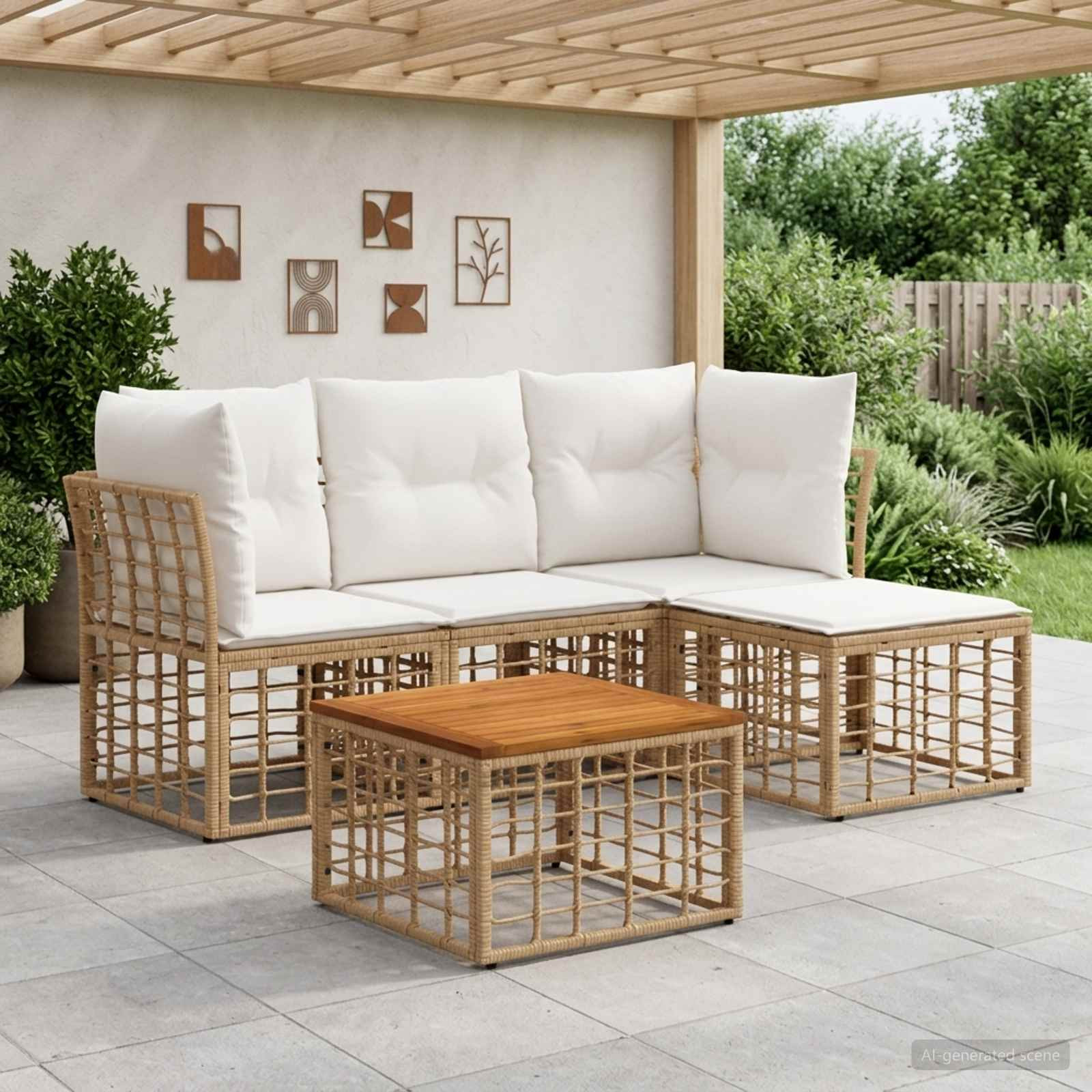 vidaXL Outdoor-Sofagarnitur 5 pcs Natürlich und Cremweiß Polyester