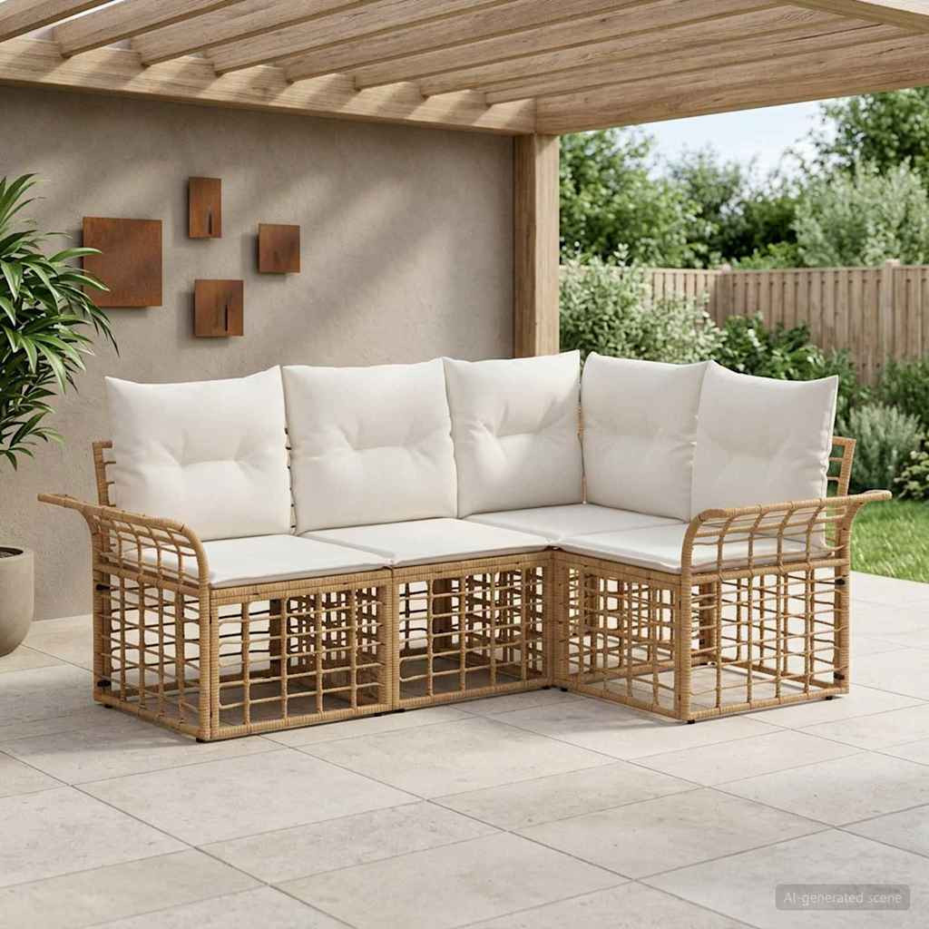vidaXL Outdoor-Sofagarnitur 4 pcs Natürlich und Cremweiß Polyester