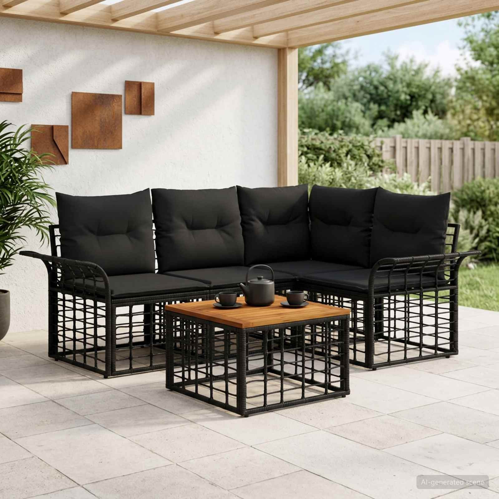vidaXL Outdoor-Sofagarnitur 5 pcs Schwarz und Dunkelgrau Polyester