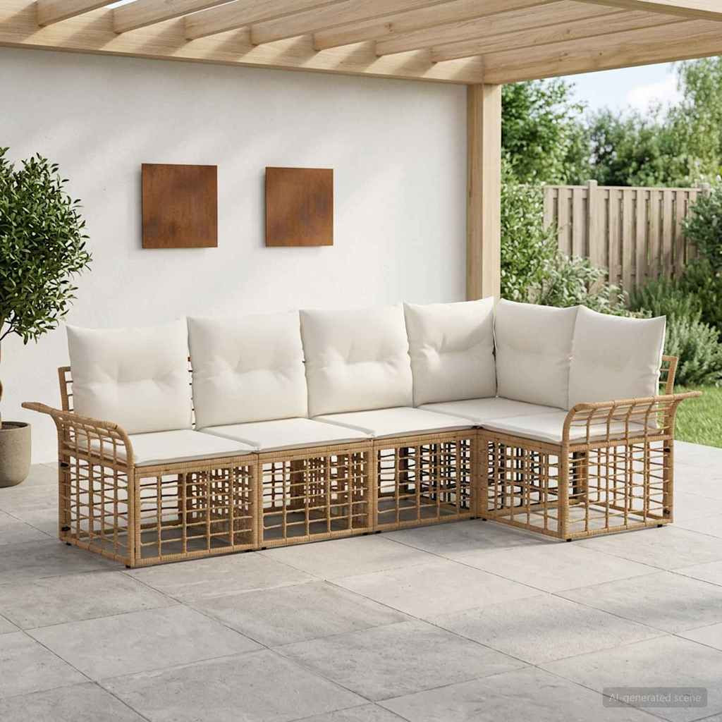 vidaXL Outdoor-Sofagarnitur 5 pcs Natürlich und Cremweiß Polyester