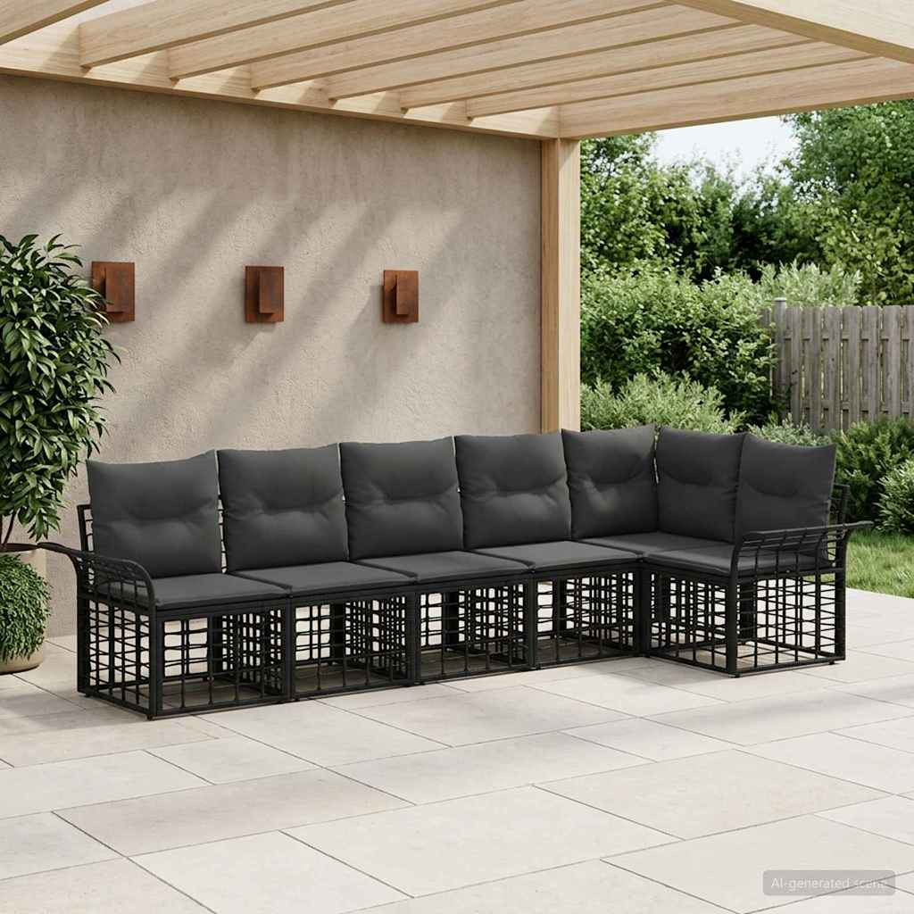 vidaXL Outdoor-Sofagarnitur 6 pcs Schwarz und Dunkelgrau Polyester