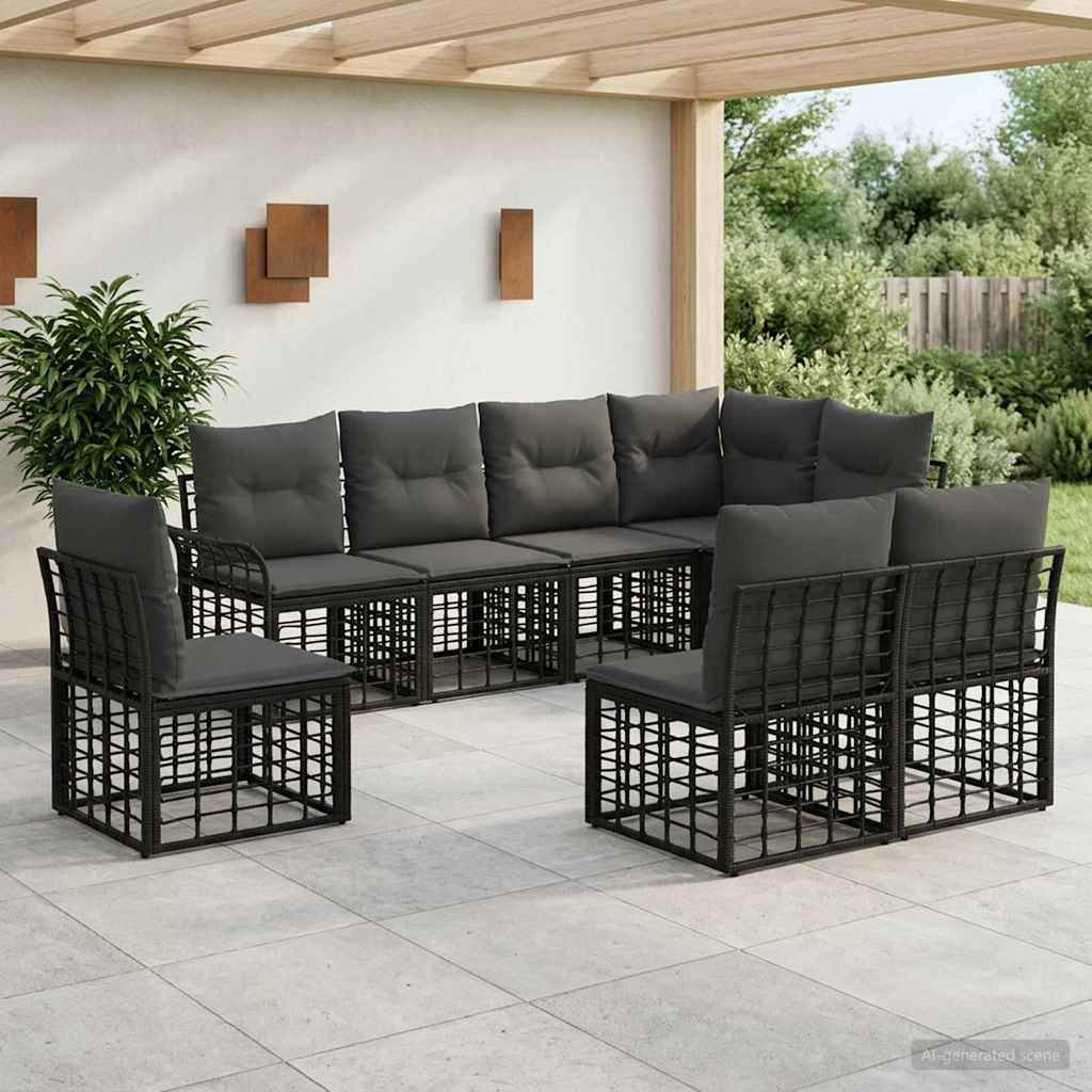 vidaXL Outdoor-Sofagarnitur 8 pcs Schwarz und Dunkelgrau Polyester