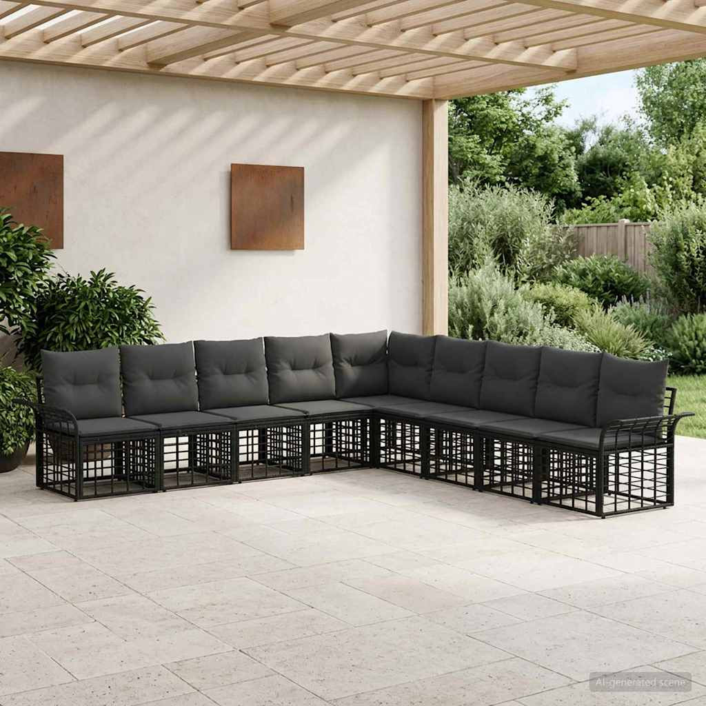 vidaXL Outdoor-Sofagarnitur 9 pcs Schwarz und Dunkelgrau Polyester