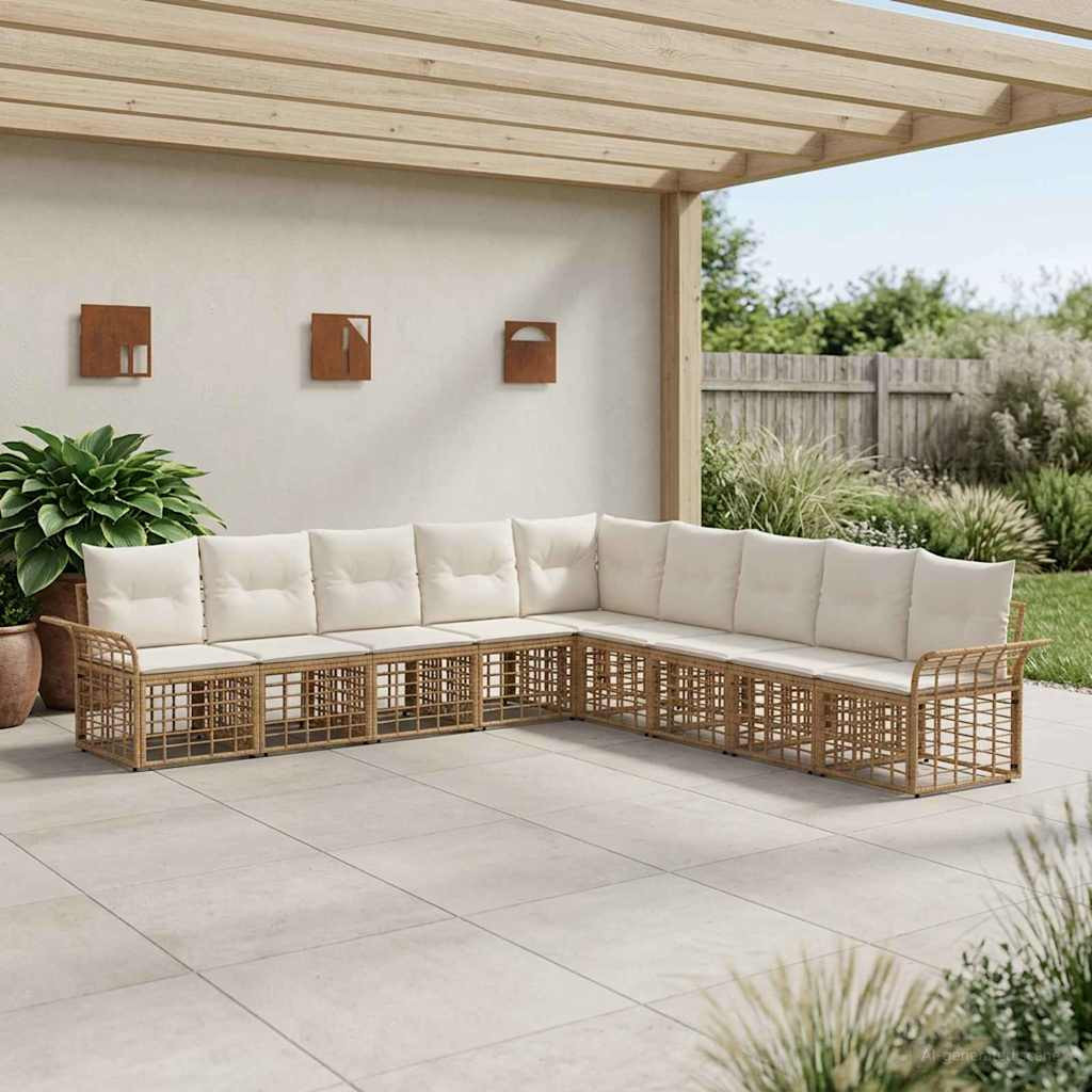 vidaXL Outdoor-Sofagarnitur 9 pcs Natürlich und Cremweiß Polyester
