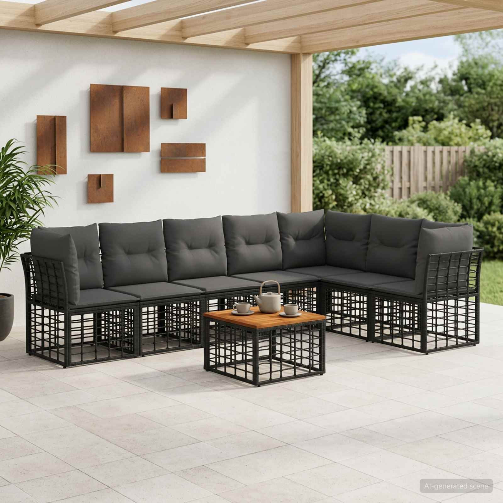 vidaXL Outdoor-Sofagarnitur 8 pcs Schwarz und Dunkelgrau Polyester
