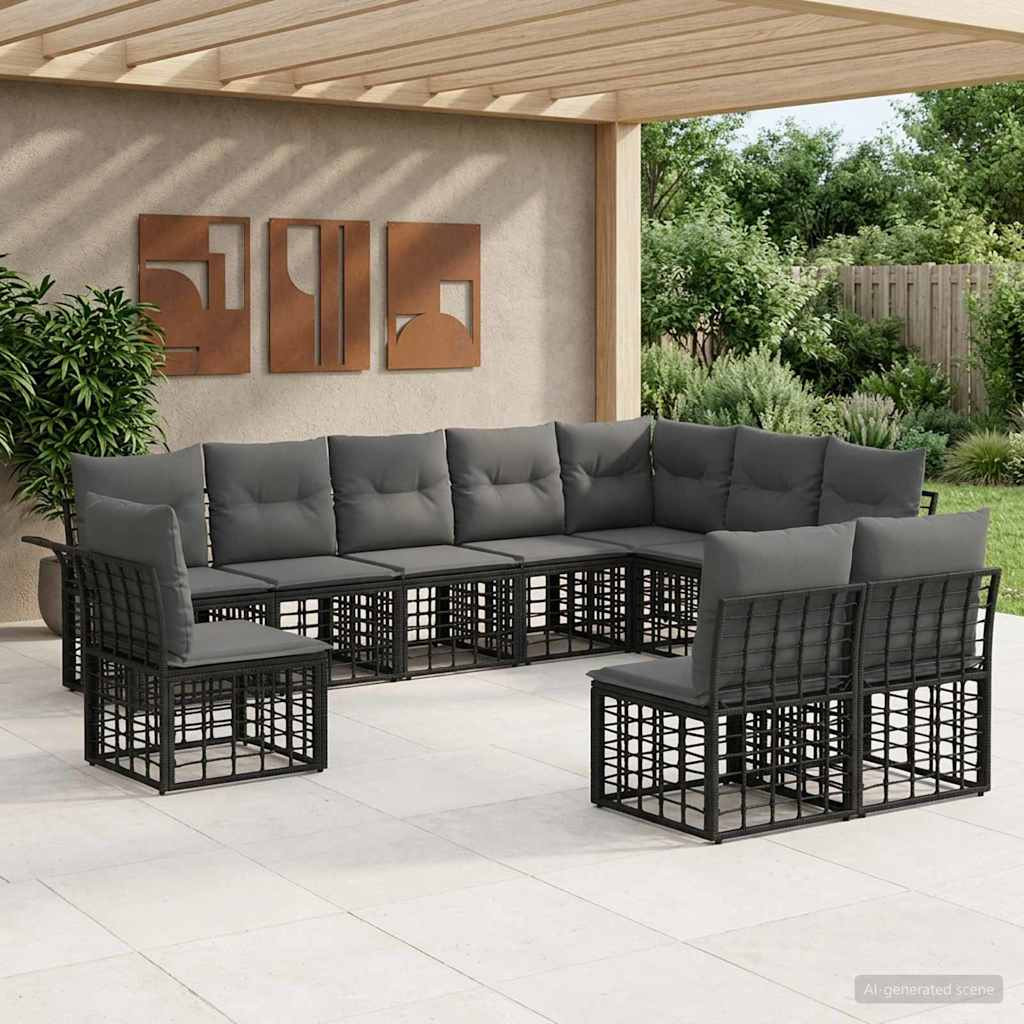 vidaXL Outdoor-Sofagarnitur 10 pcs Schwarz und Dunkelgrau Polyester