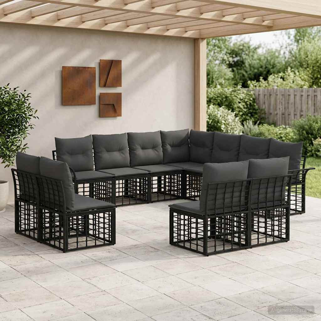 vidaXL Outdoor-Sofagarnitur 11 pcs Schwarz und Dunkelgrau Polyester