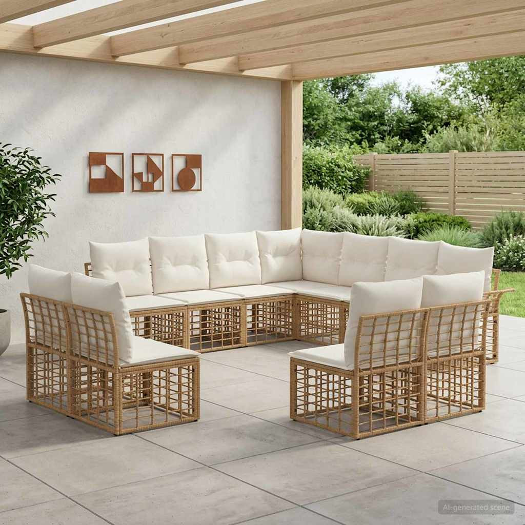 vidaXL Outdoor-Sofagarnitur 11 pcs Natürlich und Cremweiß Polyester