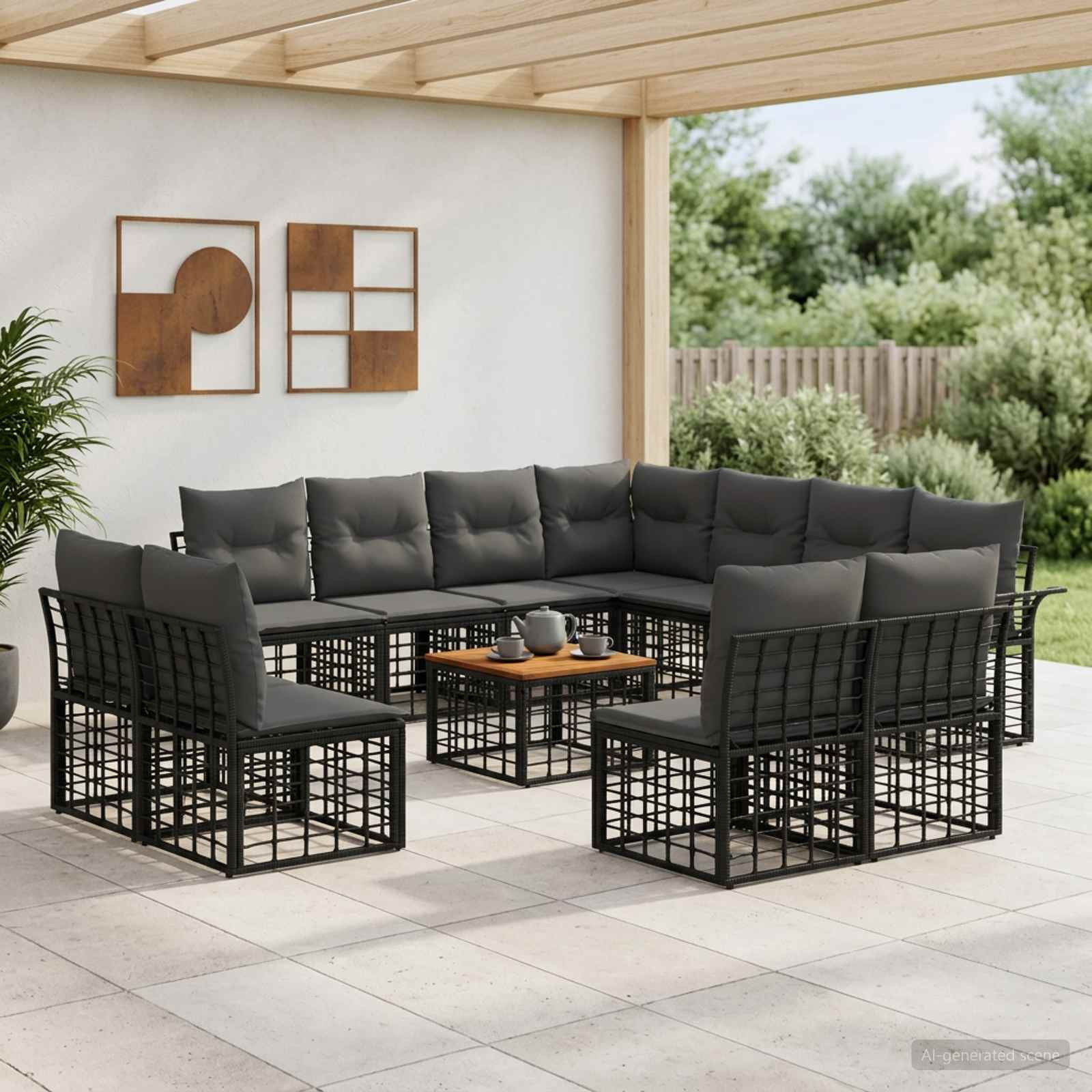 vidaXL Outdoor-Sofagarnitur 12 pcs Schwarz und Dunkelgrau Polyester