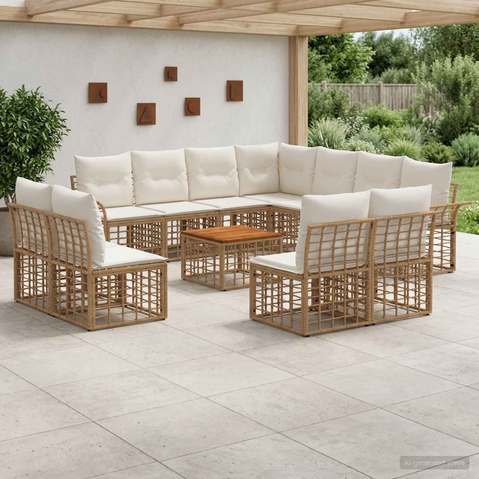 vidaXL Outdoor-Sofagarnitur 12 pcs Natürlich und Cremweiß Polyester