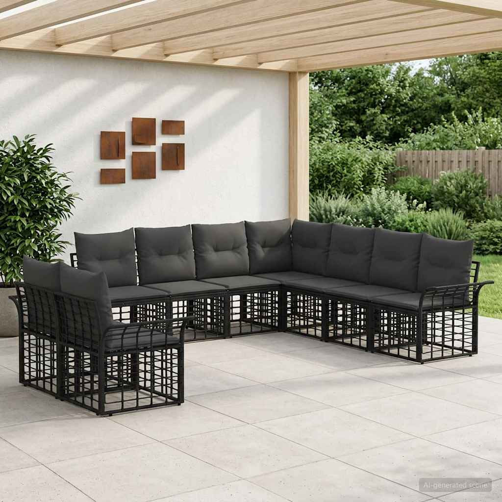 vidaXL Outdoor-Sofagarnitur 9 pcs Schwarz und Dunkelgrau Polyester
