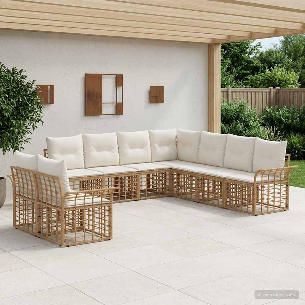 vidaXL Outdoor-Sofagarnitur 9 pcs Natürlich und Cremweiß Polyester