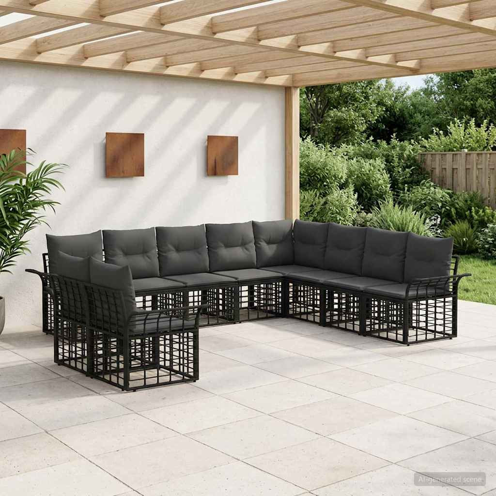 vidaXL Outdoor-Sofagarnitur 10 pcs Schwarz und Dunkelgrau Polyester