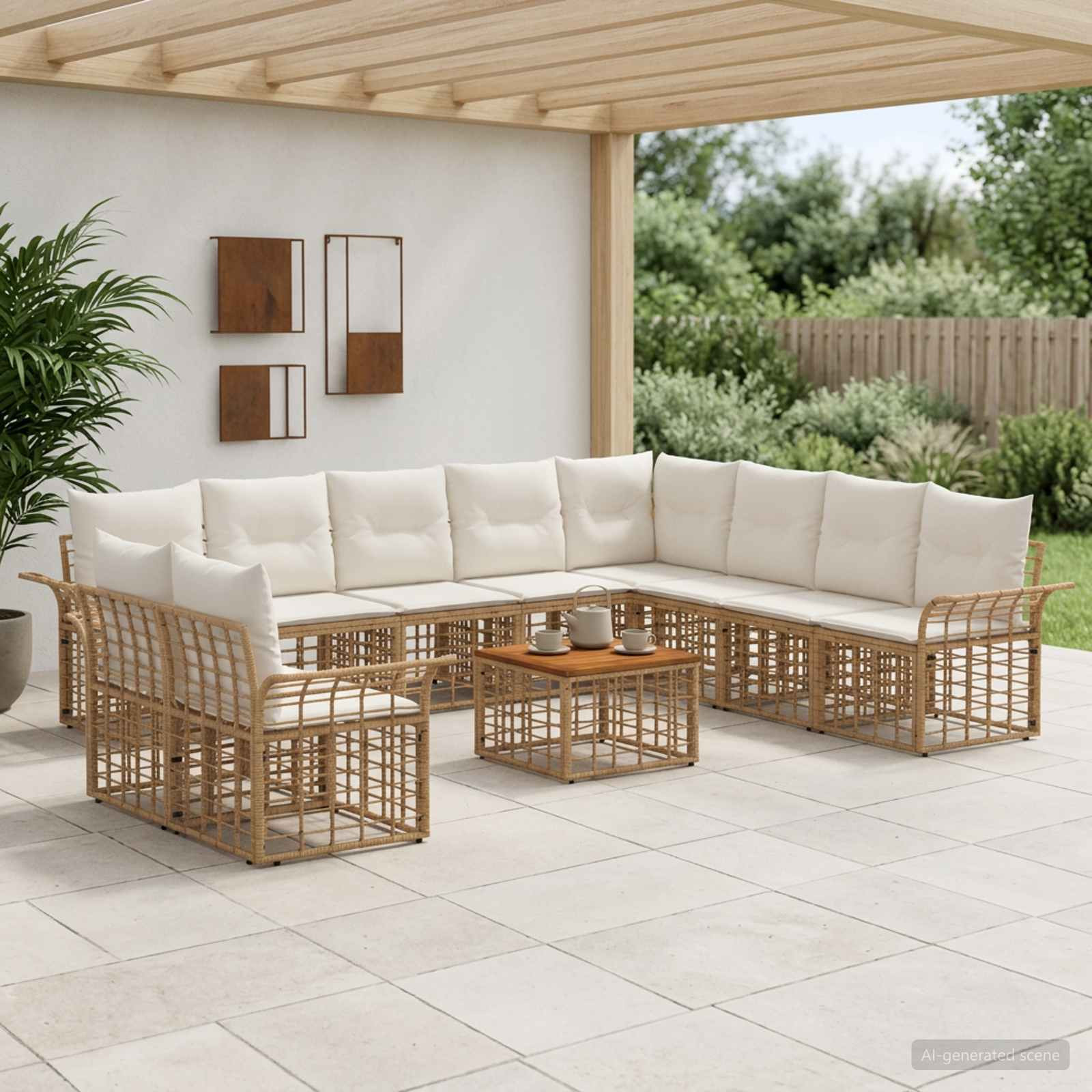 vidaXL Outdoor-Sofagarnitur 11 pcs Natürlich und Cremweiß Polyester