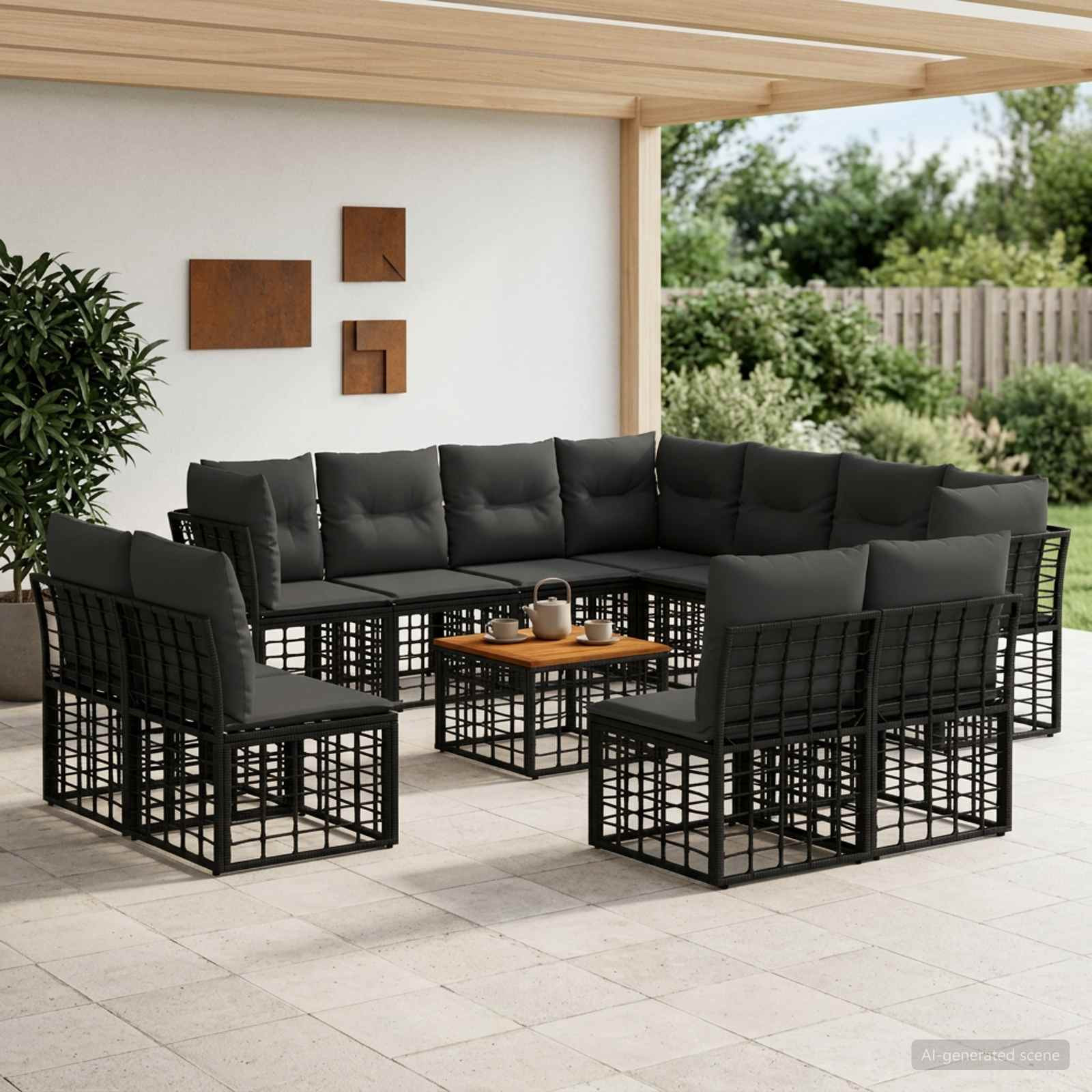 vidaXL Outdoor-Sofagarnitur 12 pcs Schwarz und Dunkelgrau Polyester